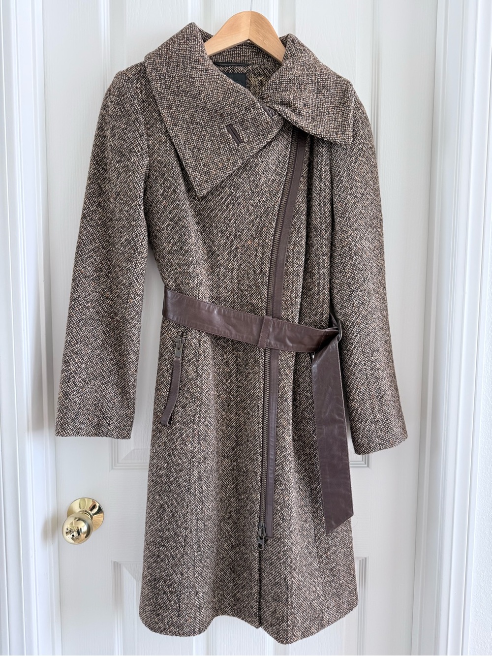 Mackage Brown Tweed Belted Trench Coat